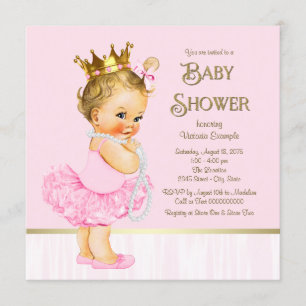 Invitation Fête de bébé Princesse Ballerine Rose Gold