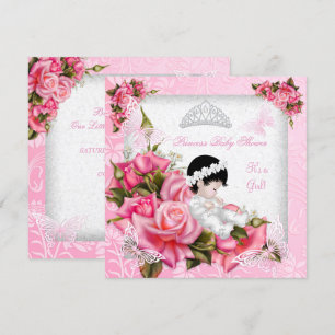 Invitation Fête de bébé princesse fille Papillon Rose rose