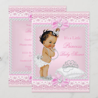 Invitation Fête de bébé princesse fille Tiare rose Cœur Brune