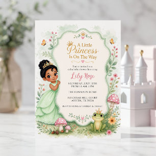 Invitation Fête de Bébé Princesse Grenouille à l'aquarelle