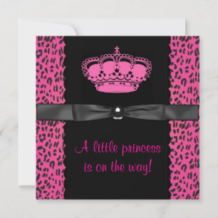 Invitation Fête de Bébé Princesse Léopard Rose Chaud Fille