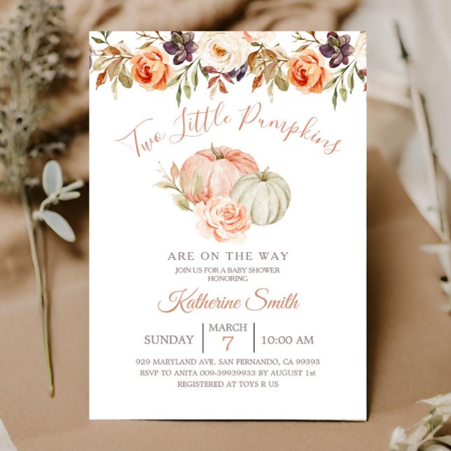 Invitation Fête de bébé Pumpkin automnal Deux petits citrouil (Créateur téléchargé)