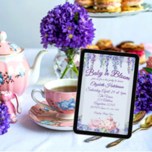 Invitation Fête de bébé Purple Baby in Bloom