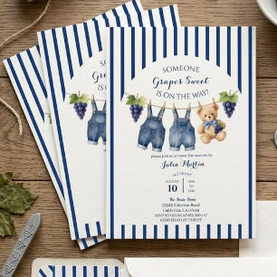 Invitation Fête de Bébé Raisins Sucrés, Ours en Peluche Aquar