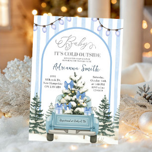 Invitation Fête de bébé Rayures Bleu Fantaisiste Froid à l'ex