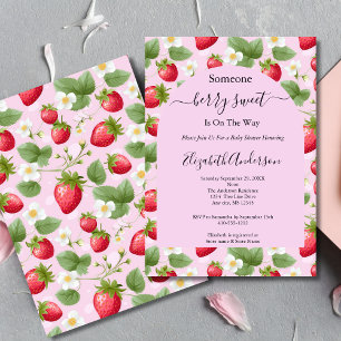 Invitation Fête de Bébé Rose Douce Fraise Sucrée