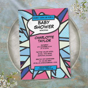 Invitation Fête de bébé rose et bleu moderne et neutre en mat