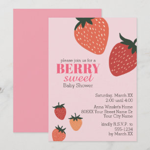 Invitation Fête de Bébé Rose Fruité Douce Baie de Fraise