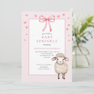 Invitation Fête de bébé rose poussiéreux avec nœud et agneau