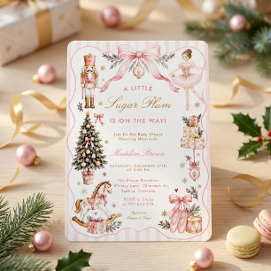 Invitation Fête de bébé Rose Sugar Plum en Pays Merveilleux d