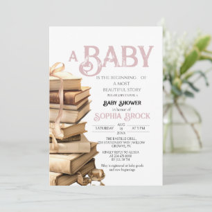 Invitation Fête de bébé Rose Vintage de Conte de Fées