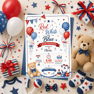 Invitation Fête de bébé Rouge Blanc Bleu Fête patriotique du