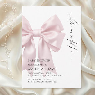 Invitation Fête de Bébé Ruban de Satin Rose Pâle
