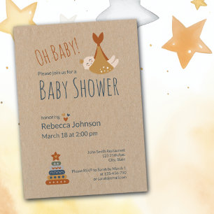 Invitation Fête de bébé rustique et genre neutre Oh Bébé