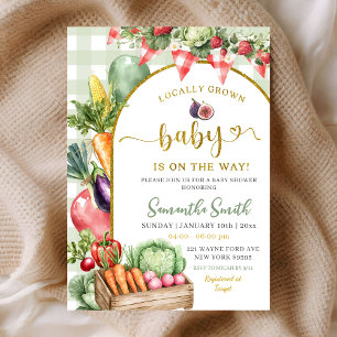 Invitation Fête de bébé Sage Gingham légumes cultivés localem