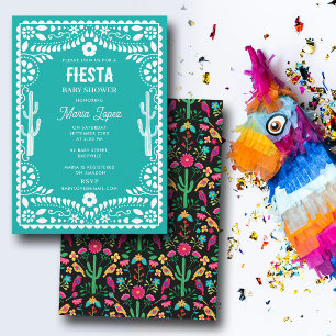Invitation Fête de bébé sarcelle Fiesta florale traditionnell