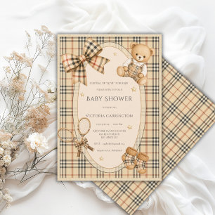 Invitation Fête de bébé 'Serving up Love' thème plaid marron 