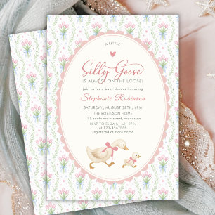 Invitation Fête de Bébé Silly Goose Coquette Rose à Points