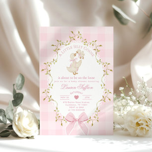 Invitation Fête de bébé Silly Goose Ruban Rose Fantaisiste