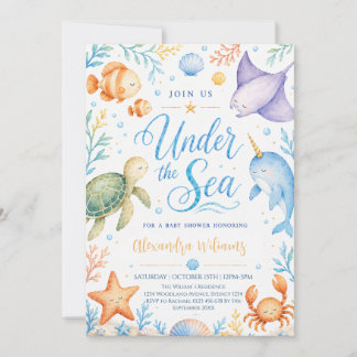 Invitation Fête de Bébé Sous l'Océan à l'Aquarelle