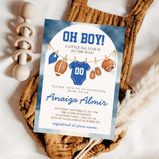 Invitation Fête de bébé tenue de foot Oh Boy