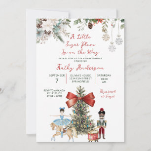 Invitation Fête de bébé thème Noël Casse-Noisette Fleurs d'Hi