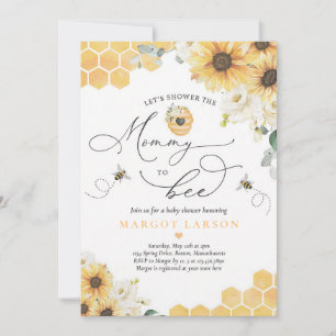 Invitation Fête de bébé tournesol maman à abeille