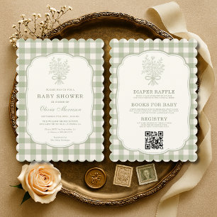 Invitation Fête de Bébé Tout en Un avec Ruban Floral à Carrea