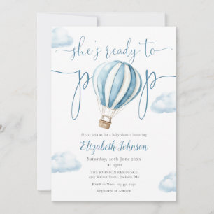 Invitation Fête de Bébé Tout en Un Fille au Ballon Bleu Pop