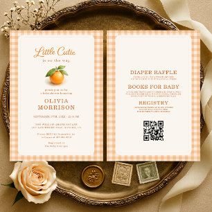 Invitation Fête de Bébé Tout en Un Gingham Little Cutie Orang