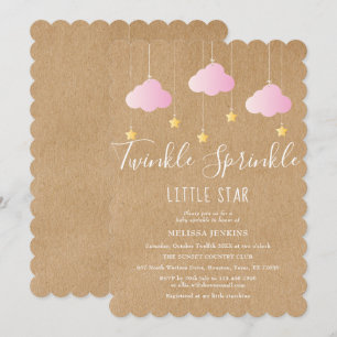 Invitation Fête de Bébé Twinkle Sprinkle Rose Bohème Rustique