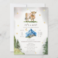 Fête de Bébé Vache des Highlands Lune Étoiles Mont