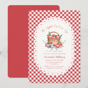 Invitation Fête de bébé Vichy Rouge Récolte Pommes Chéries