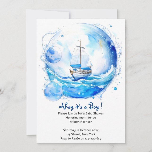 Invitation Fête de bienvenue nautique : Baby shower garçon (Devant)