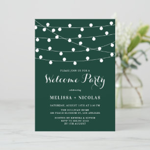 Invitation Fête de bienvenue verte Whimsical String Lights