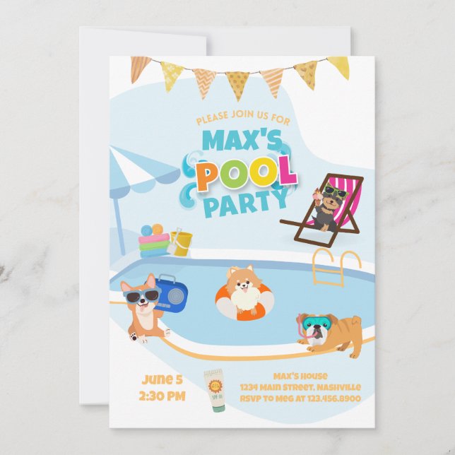 Invitation Fête de billard de chien, chien de pawty Anniversa (Devant)