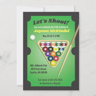 Invitation Fête de billard Green and Black