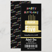 Fête de billets de gâteau de cinq ans