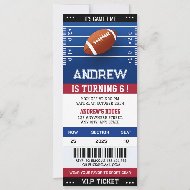 Invitation Fête de Billets pour l'anniversaire de football am (Devant)