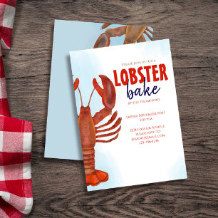 Invitation Fête de biscuit au homard à l'aquarelle rouge