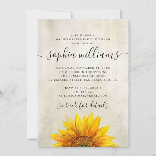 Invitation Fête de bistrot de tournesol floral rustique week- (Devant)