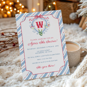 Invitation Fête de blason de monogramme d'après-ski à l'aquar