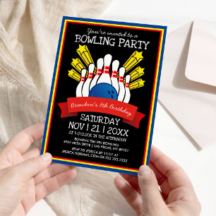 Invitation Fête de Bowling Anniversaire Coloré Enfants
