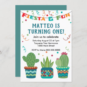 Invitation Fête de Cactus Anniversaire Première année Un an