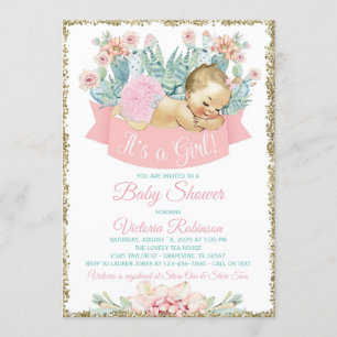 Invitation Fête de Cactus Blonde Fille Baby Shower