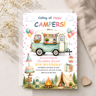 Invitation Fête de camping pour filles 2ème anniversaire