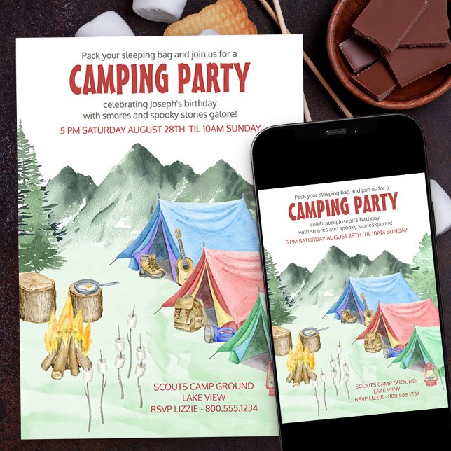 Invitation Fête de Camping Sleepover Aventure Anniversaire (Créateur téléchargé)