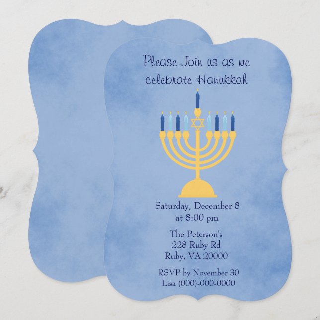 Invitation Fête de célébration de Hanukkah (Devant / Derrière)