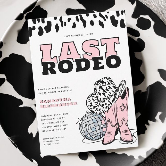 Invitation Fête de chaise rose moderne Dernière Rodéo de Rodé (Modern Pink Cowgirl Last Rodeo Bachelorette Party Invitation)