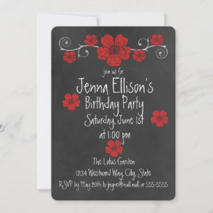 Invitation Fête de Chalkboard Wild Red Roses